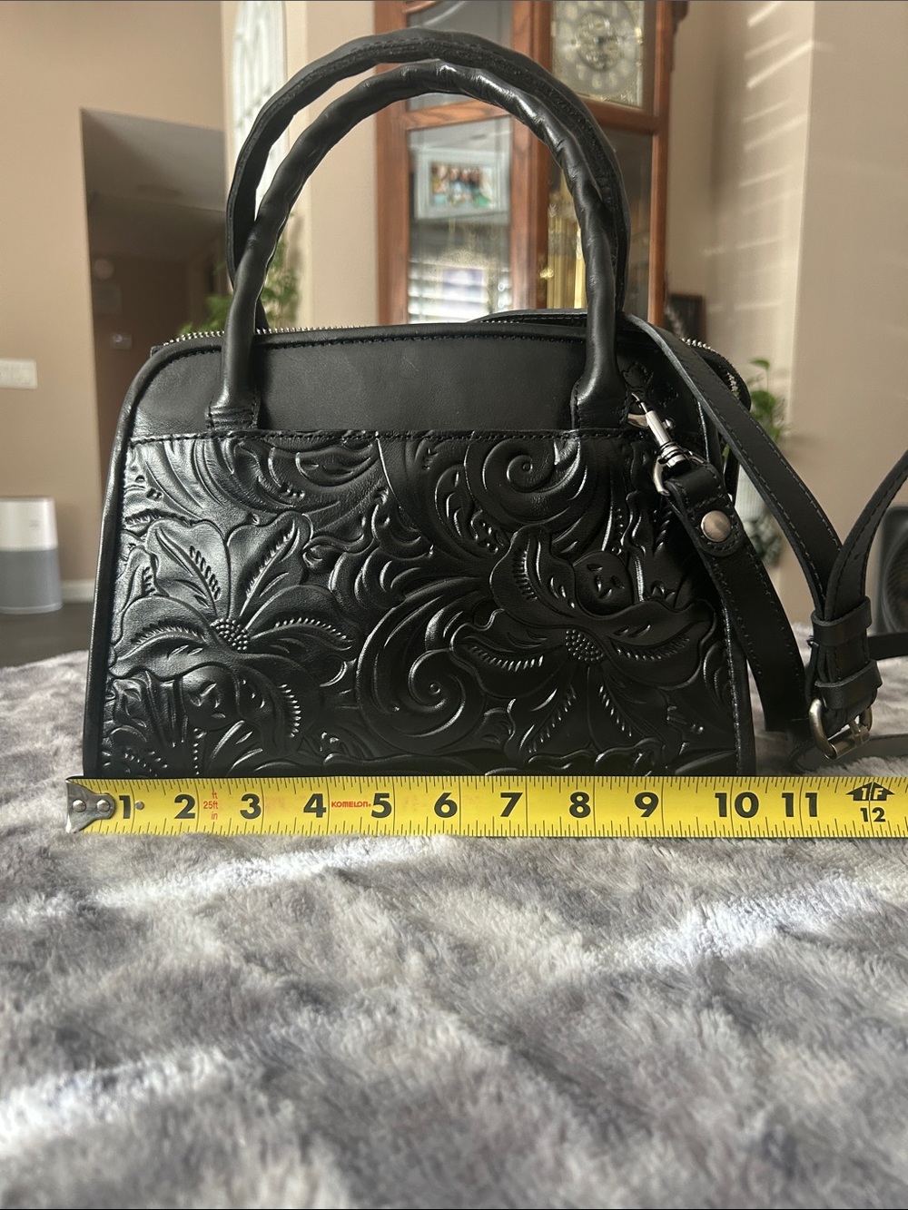 Patricia Nash Black Embossed Leather Satchel